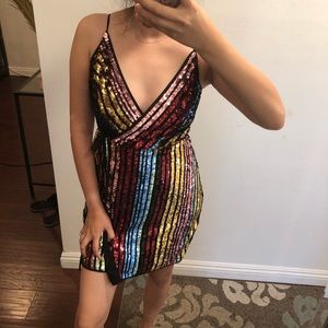 New striped Sequins BCBG Maxazria wrap dress